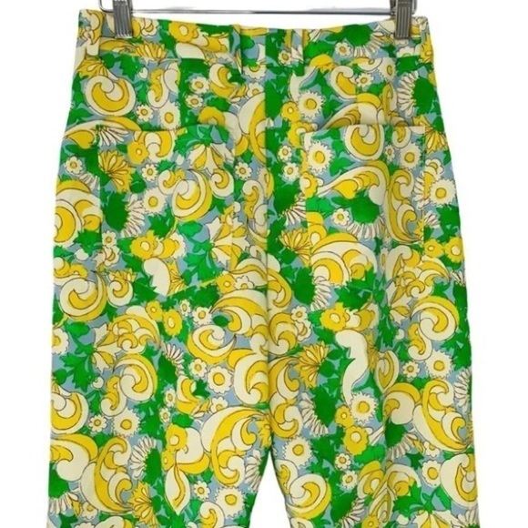 💚ZARA,Psychedelic Green/Yellow 1960’s Floral Printed High-rise Trouser,Size XS - Picture 7 of 14